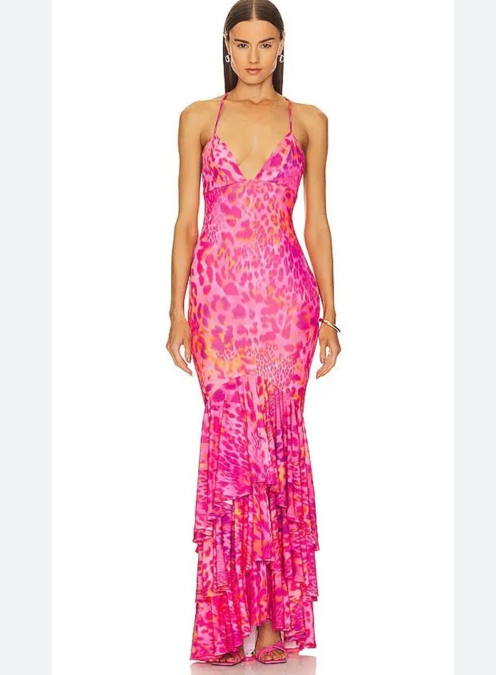 Michael Costello X Suvi Maxi Dress In Fuschia Pink Leopard XS